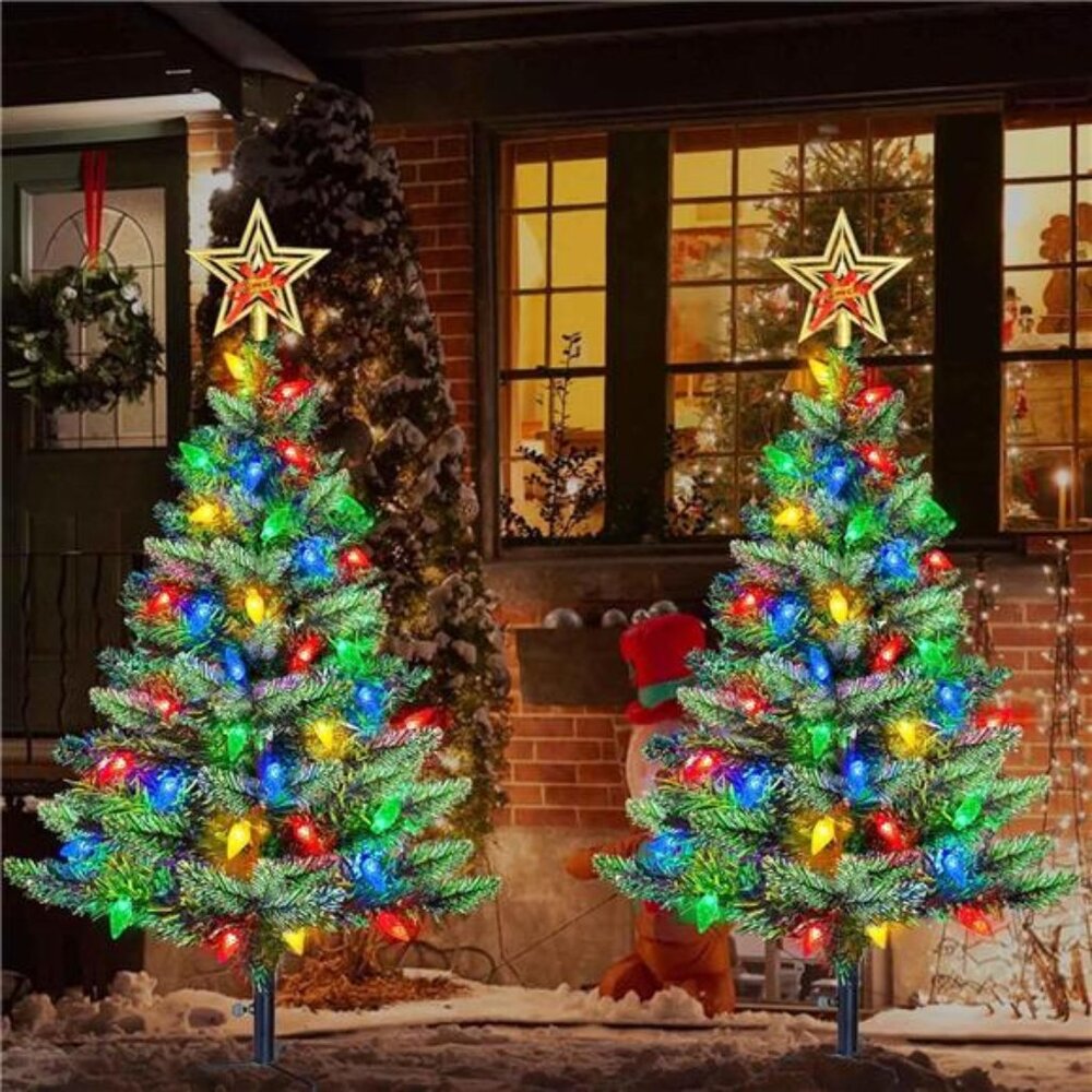 New Upgraded Set of 2 Solar Christmas Tree, Outdoor Christmas Decorations,Prelit